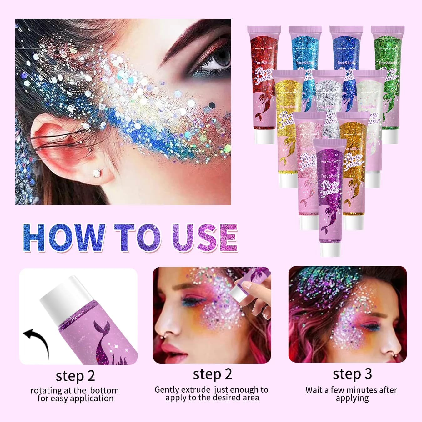 30 pièces/boîte Gel pailleté pour le corps du visage, adapté aux femmes, cheveux grossiers brillants, adapté aux accessoires de carnaval de festival de concert