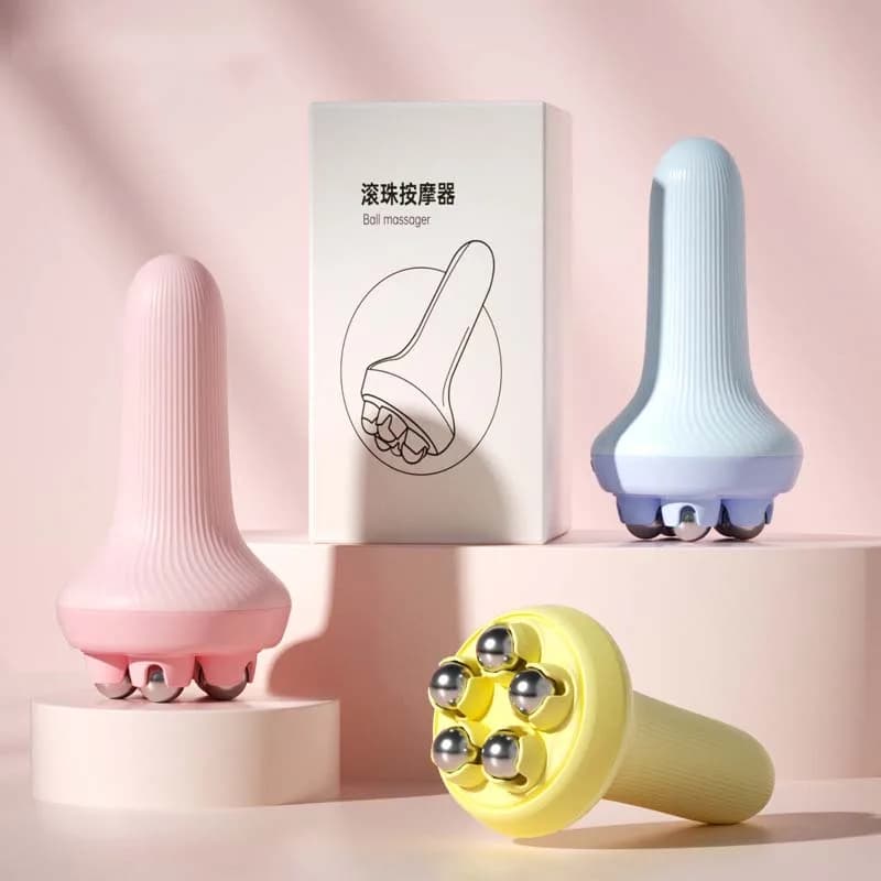 Masseur corporel complet rotatif à 360° pour affiner le visage, rouleau de massage portable à billes en acier magnétiques