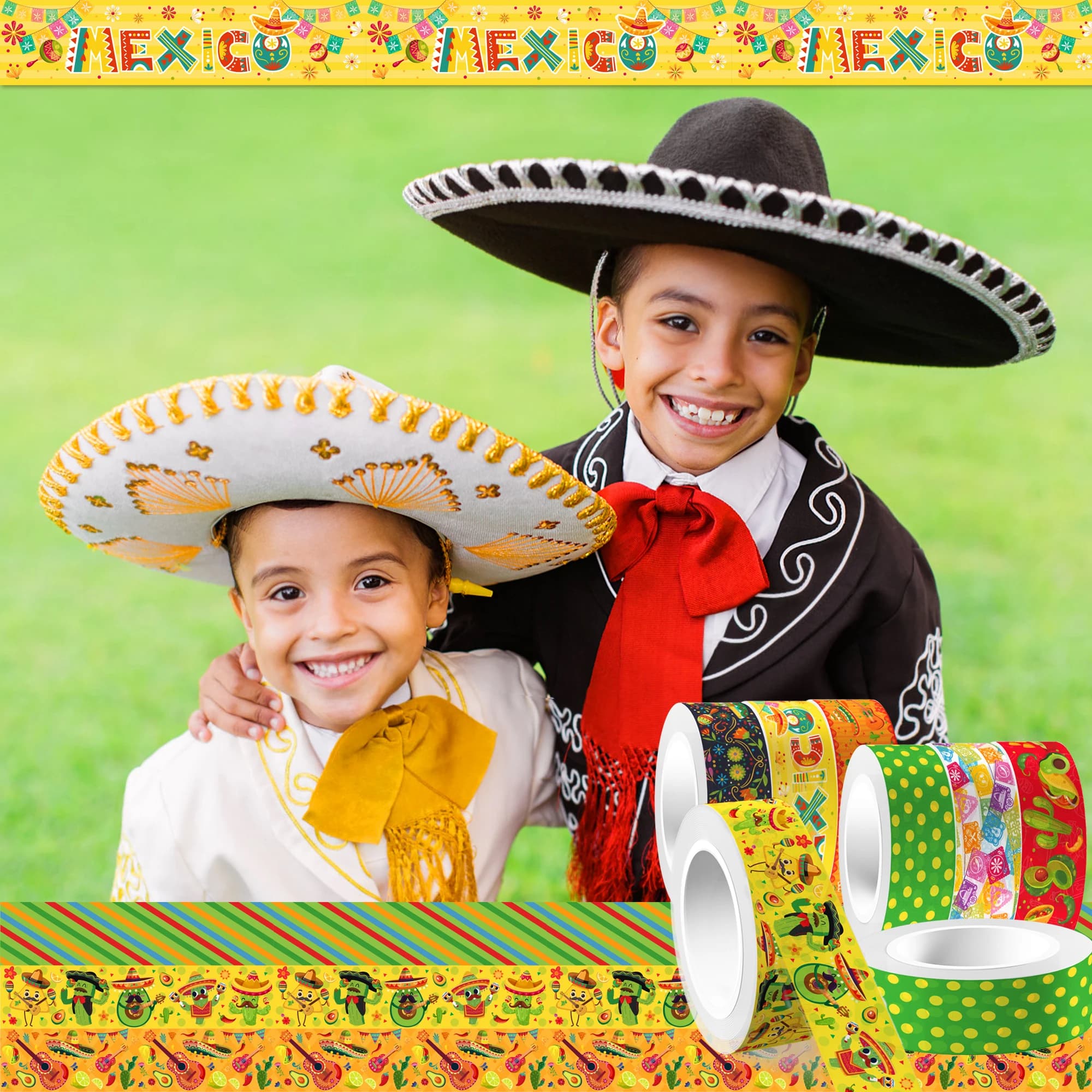 Ruban Washi de masquage de dessin animé mexicain, fournitures de scrapbooking, matériel de papeterie, autocollant de fête Cinco de Mayo, manuel, 12 rouleaux