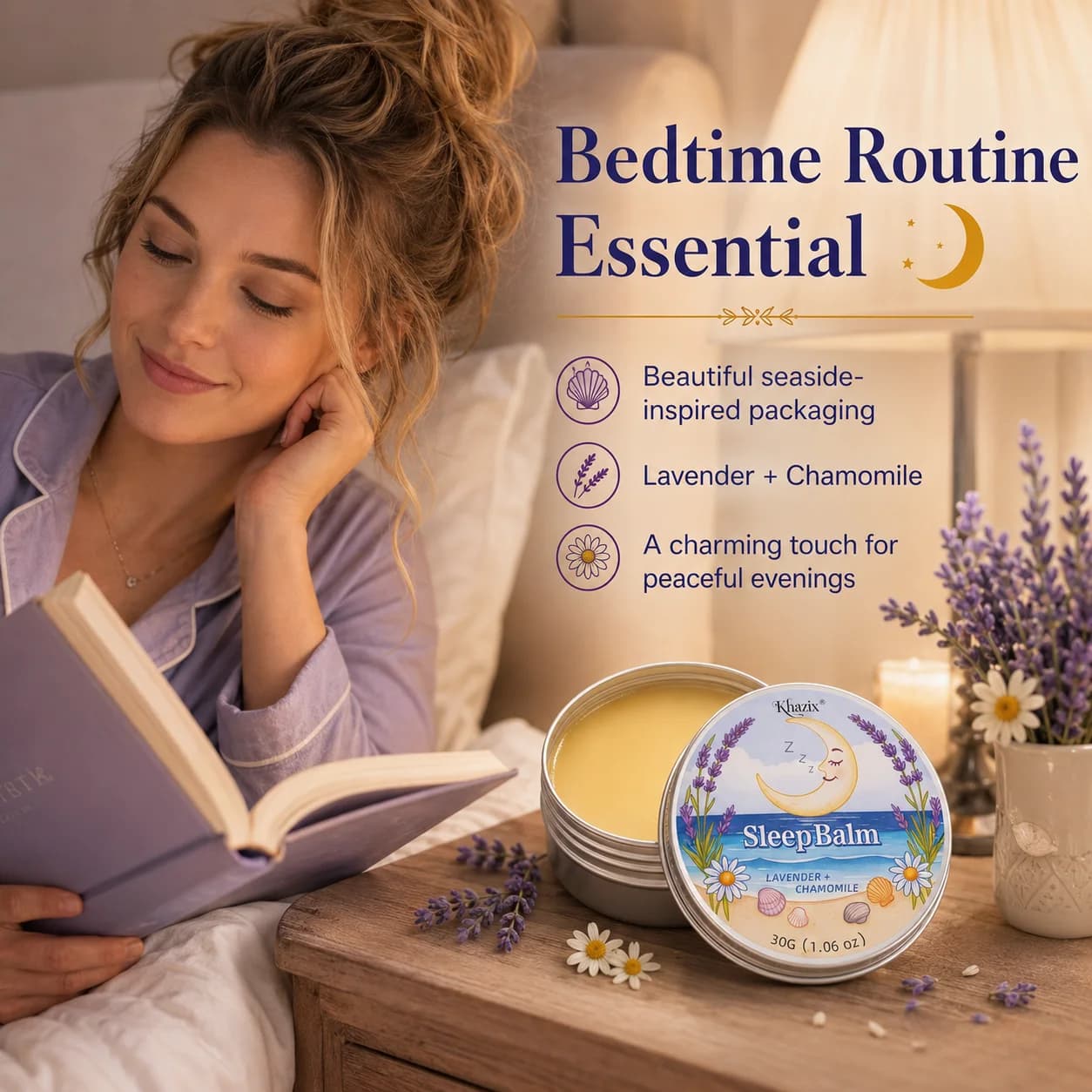 Baume de Nuit Apaisant 30g à la Lavande et à la Camomille – Arôme Relaxant, Doux pour la Peau, Format Voyage pour la Routine du Coucher
