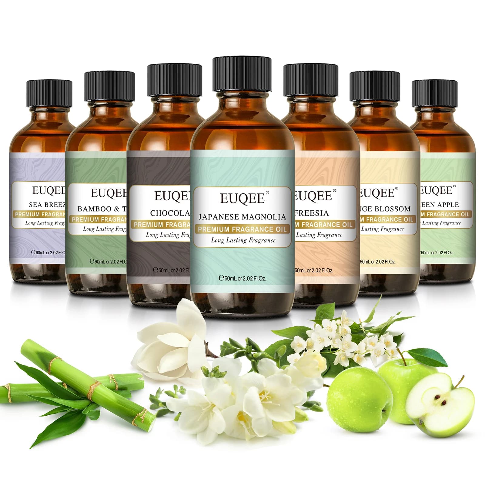 Huiles aromatiques EUQEE 60ml au parfum de cuir, café, noix de coco et vanille fraise pour diffuseur, fabrication de bougies, humidificateur