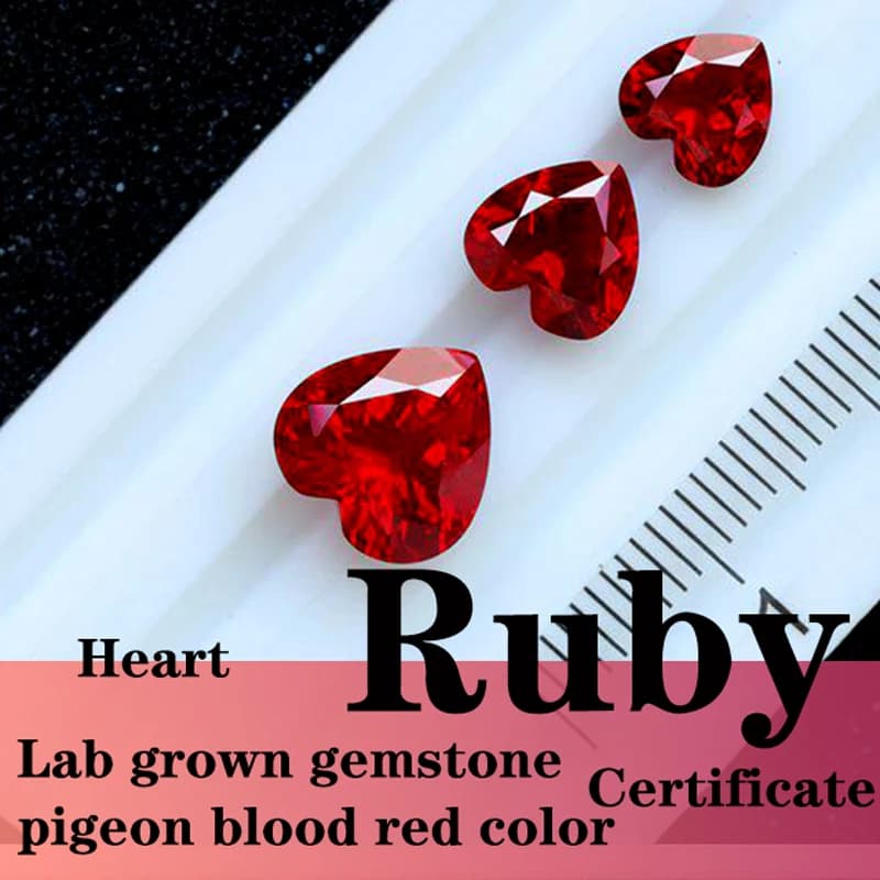 Pierres synthétiques rubis taille cœur de pigeon couleur rouge sang avec certificat pour la création de bijoux DIY et la personnalisation
