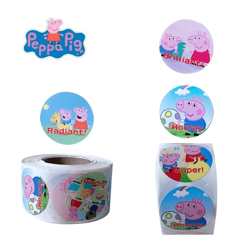 Peppa Pig George maternelle récompense autocollant 500 pièces/rouleau cochon famille cochon père mère dessin animé autocollant jouet cadeaux d'anniversaire pour enfant