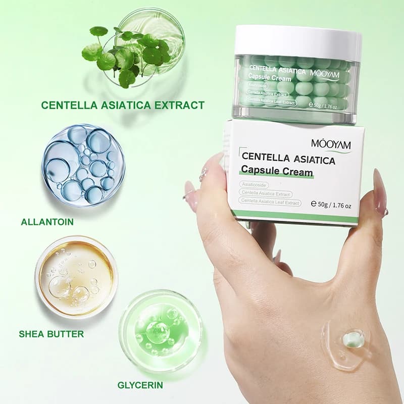 Crème Visage Coréenne en Capsules avec Centella & Astaxanthine, Hydratant Antioxydant aux Pépins de Raisin, Soin Apaisant Réparateur de Barrière Cutanée