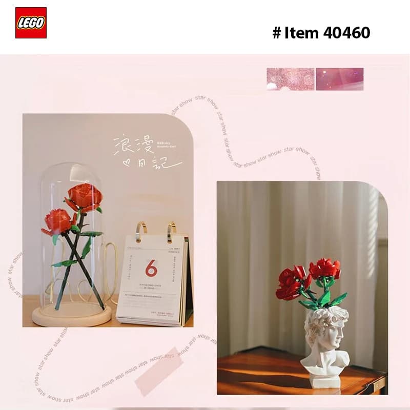 LEGO 40460 Roses-filles et garçons, 8 ans et plus – Roses artificielles, fausses pour la décoration et l'exposition de la maison – Idée cadeau pour les amateurs de plantes et de fleurs