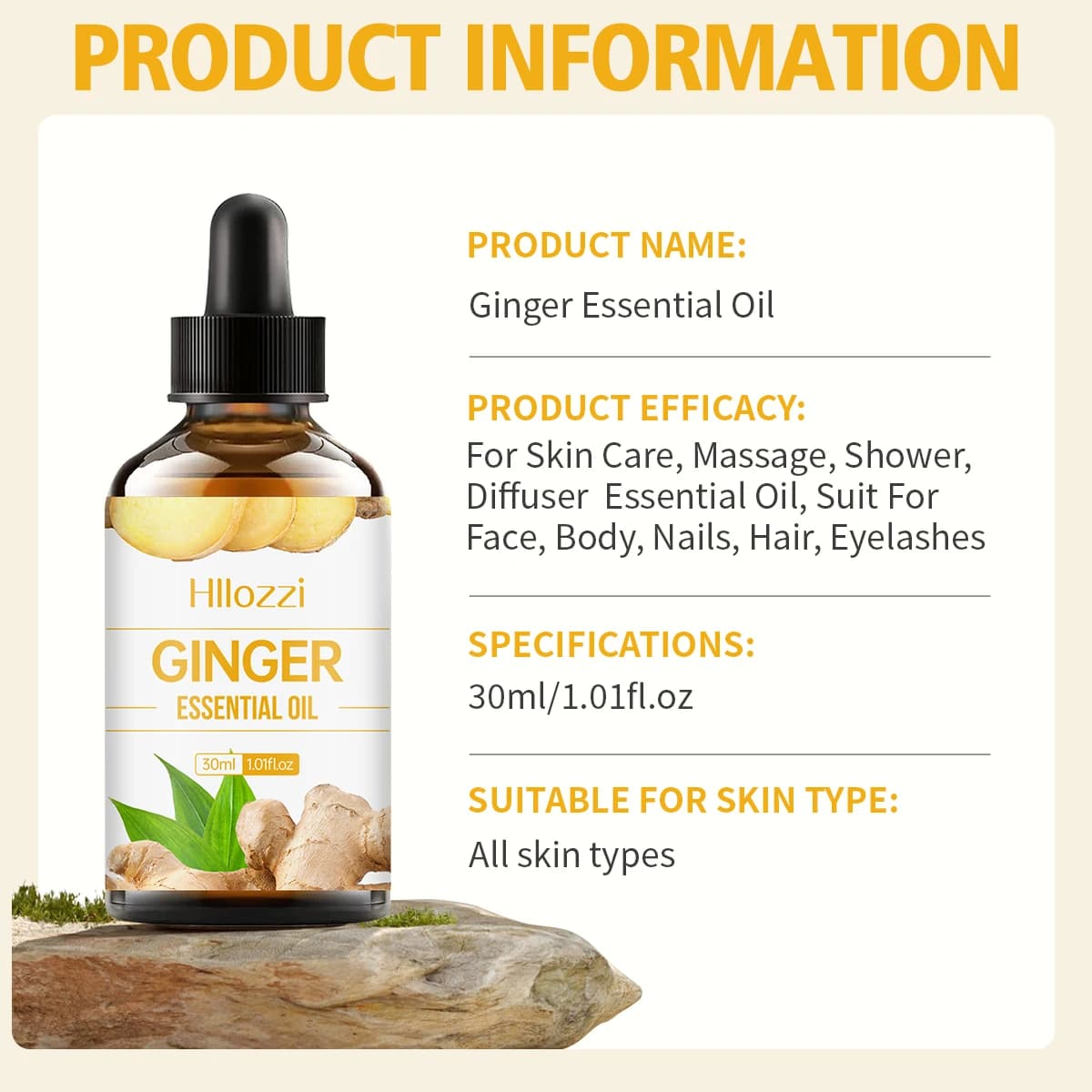 Huile essentielle de gingembre pour le soin du cuir chevelu, 30ml, soins des ongles, humidificateur d'aromathérapie, diffuseur de savon, fabrication de bricolage
