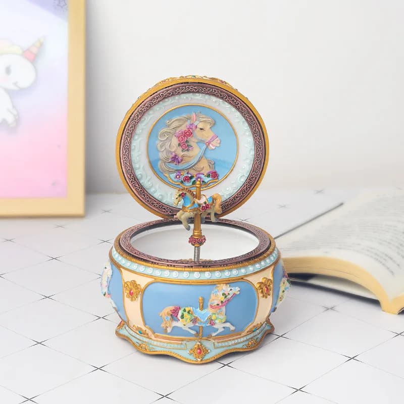 Boîte à musique carrousel Merry-Go-Round avec mouvement Sankyo à 18 notes – Cadeau musical exquis pour filles