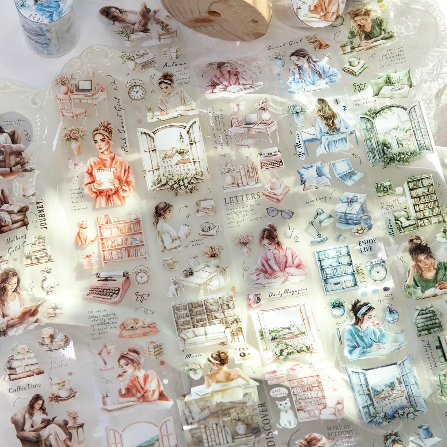 Ruban adhésif en matériau PET, 1 rouleau/2 rouleaux, série de temps de Relaxation, thème de scène de vie quotidienne, Scrapbook, répétition décorative, ensemble de 6 modèles