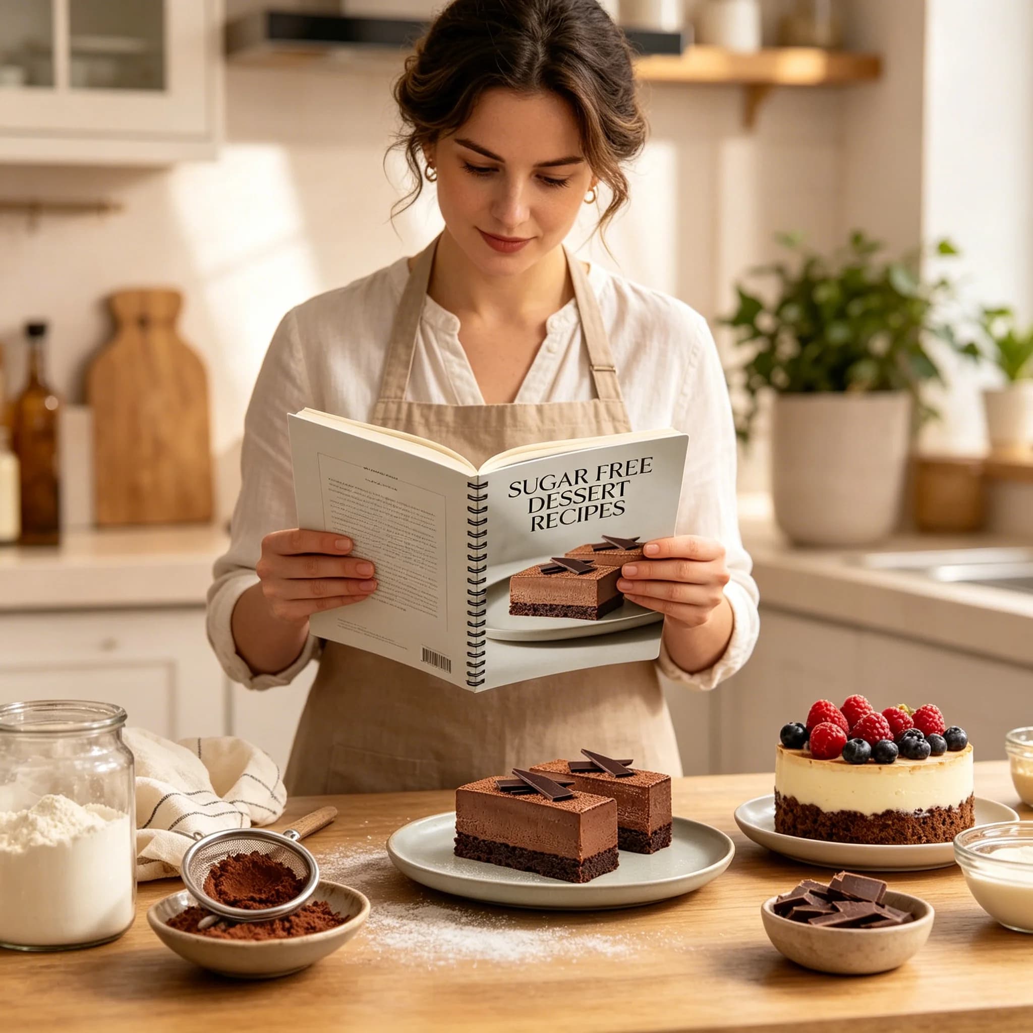 Carnet de recettes de desserts sans sucre, livre de recettes de friandises saines sans coup de chapeau du diable pour les régimes hypoglycémiques et cétogènes, pâtisserie facile et sans cuisson