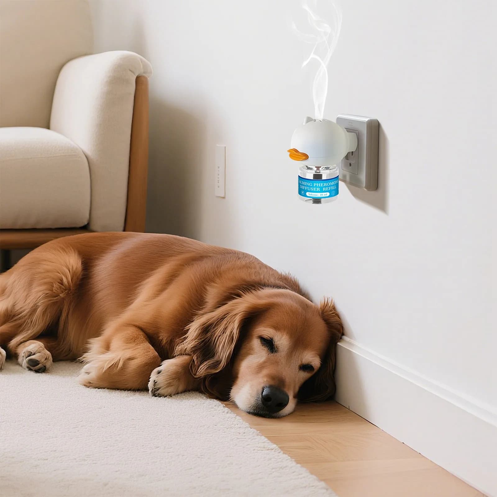 Diffuseur apaisant pour animaux de compagnie avec 2 liquides apaisants 3 en 1, phéromones pour animaux de compagnie, soulagement du stress, réduction de l'anxiété, réduction de l'agressivité, aboiemen