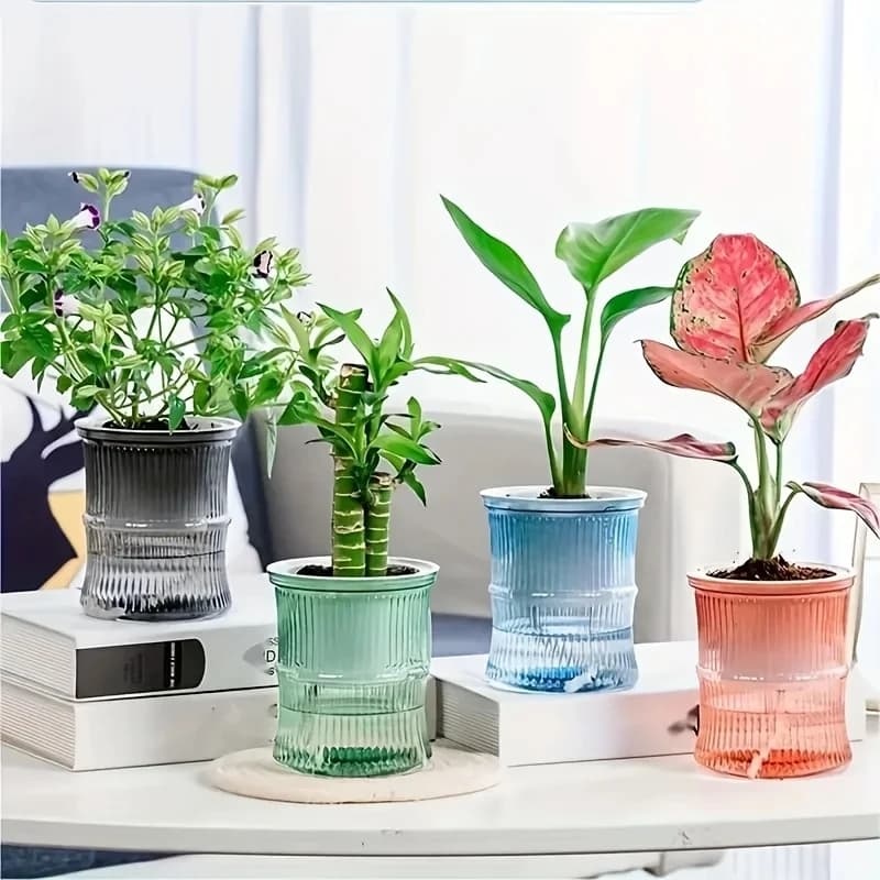 Pot de fleur hydroponique paresseux, Pot de fleurs automatique absorbant l'eau, Transparent, Double couche en plastique, jardinière auto-arrosage pour le bureau