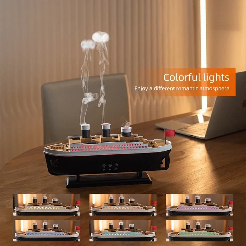 Humidificateur d'air de décoration de modèle de bateau Titanic, diffuseur d'huile essentielle de 250ml, anneau de fumée de méduse, diffuseur d'arôme en Spray pour la maison