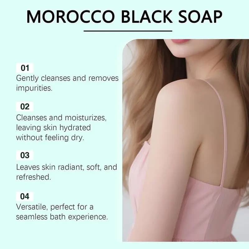 Savon noir marocain, nettoyage en profondeur, soin doux, hydratant, savon pour le corps à l'huile d'olive et d'argan pour une peau douce et lisse, 100g