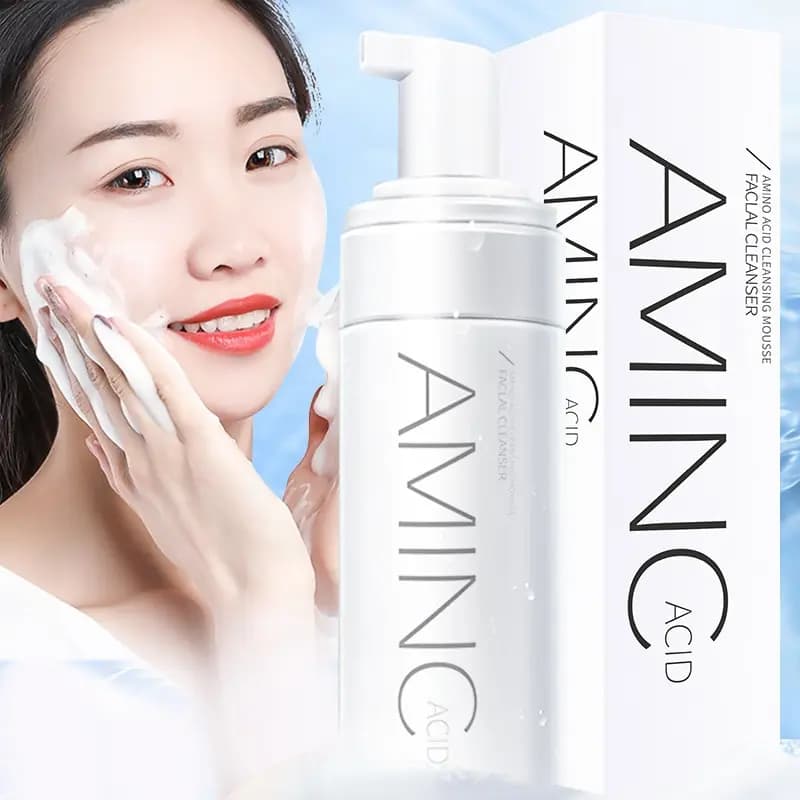 Mousse nettoyante aux acides aminés, hydratante, contrôle de l'huile, nettoyage en profondeur, élimination des acariens, acné, nettoyant pour le visage, mousse éclaircissante pour la peau