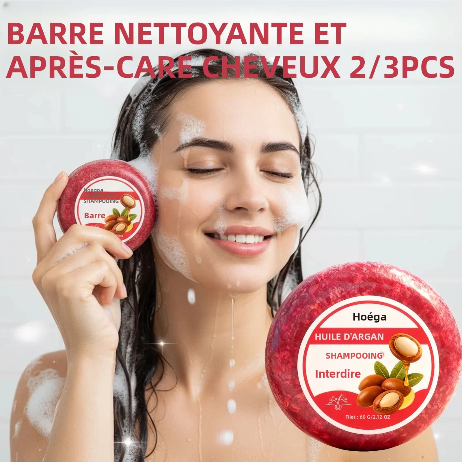 Barre de shampoing solide pour tous les Types de cheveux, huile de ricin, beurre de karité, hydratant, contrôle des frisottis, réparation des extrémités fourchues, soins capillaires amical, 60g