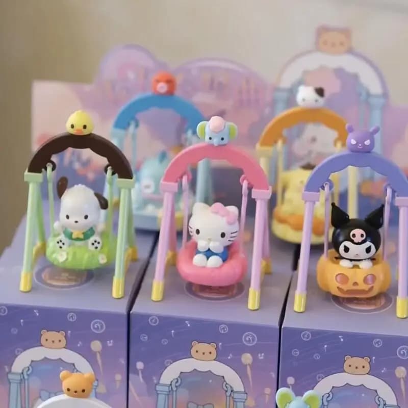 Figurine statique Sanrio Cinnamoroll Melody au design de balançoire berceau, décoration de table de chevet de chambre à coucher, cadeau de vacances pour fille