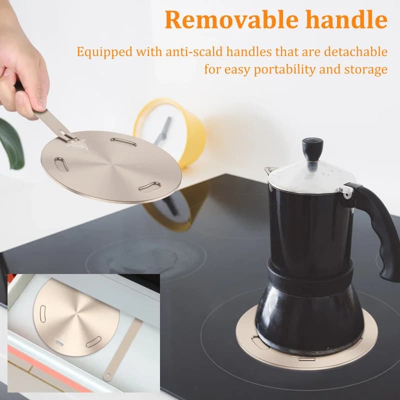 Plaque diffuseur de chaleur en acier inoxydable 16/20/24 cm pour cuisinière à gaz - Adaptateur à induction portable avec poignée amovible pour une cuisson uniforme