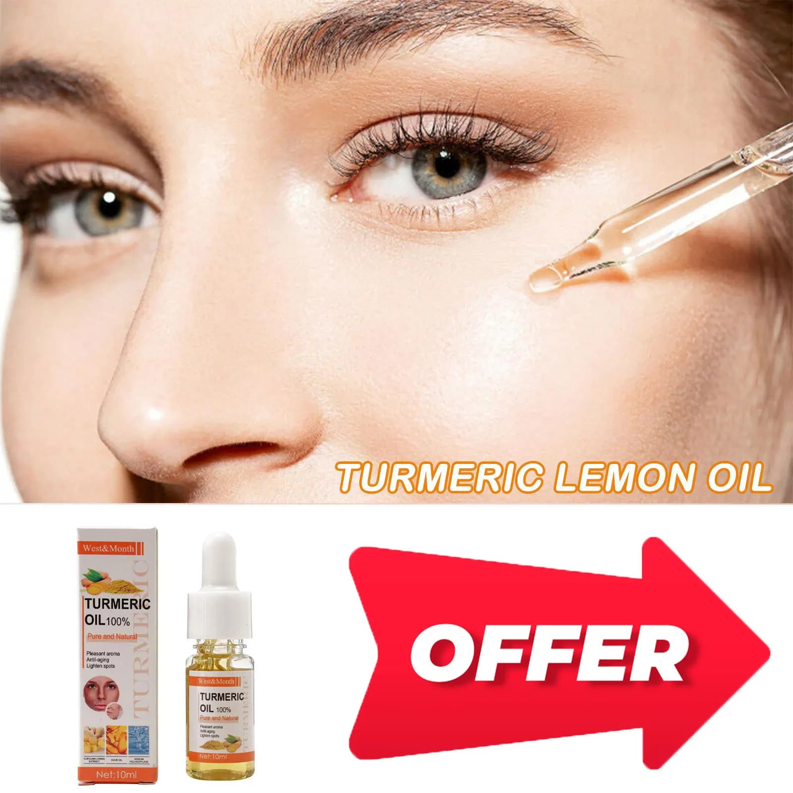 Huile de citron au curcuma, nourrissante, hydratante, sérum thérapeutique pour le visage, rétrécit les Pores, correcteur de taches foncées, soins du visage, 10ml
