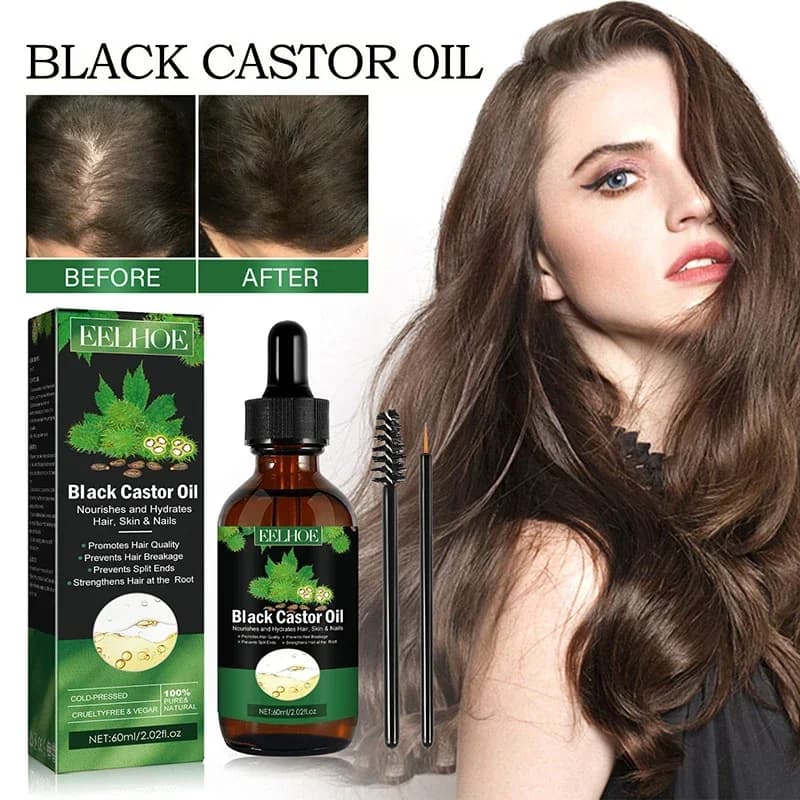 Huile de ricin noire organique pour la croissance des cheveux, collecte des cheveux denses du cuir chevelu, prévention de la perte de cheveux, réparation liquide nourrissant