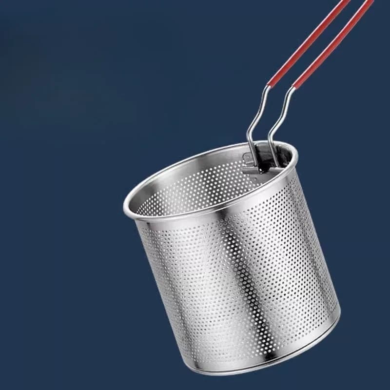 Petit Pot de friteuse en acier inoxydable de 1200ml, avec longue poignée et panier de passoire, économie d'huile pour cuisinière à Induction, cuisinière à gaz pour la maison