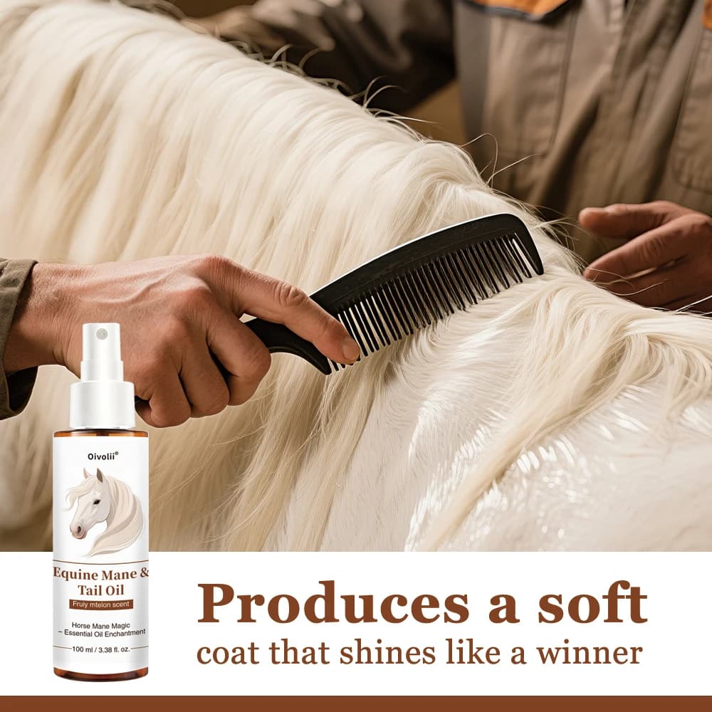 Huile de Soin pour Cheveux de Cheval – Pelage Brillant, Croissance Crinière et Queue, Ingrédients Végétaux Naturels, Démêlant, Conditionneur, Traitement, Toilettage Toutes Races