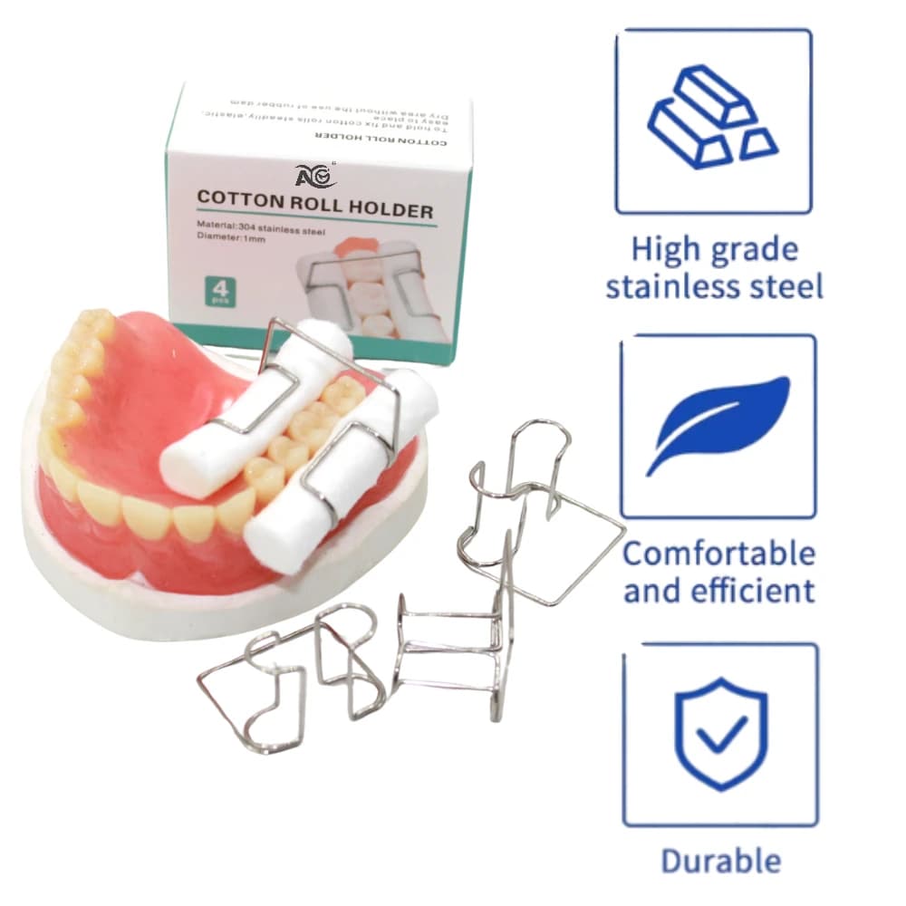 AG Lot de 4 pinces porte-rouleaux de coton dentaire 1 mm, en acier inoxydable autoclavable, maintien stable pour instruments et fournitures d'isolement dentaire