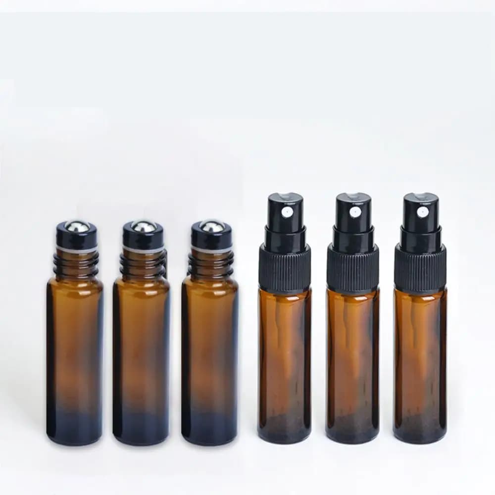 Bouteille d'huile essentielle en verre optique ambré, d'extraction à rouleau, vaporisateur de parfum, d'extraction compte-gouttes, sous-bouteille de voyage, doterra, 10ml, 2 pièces