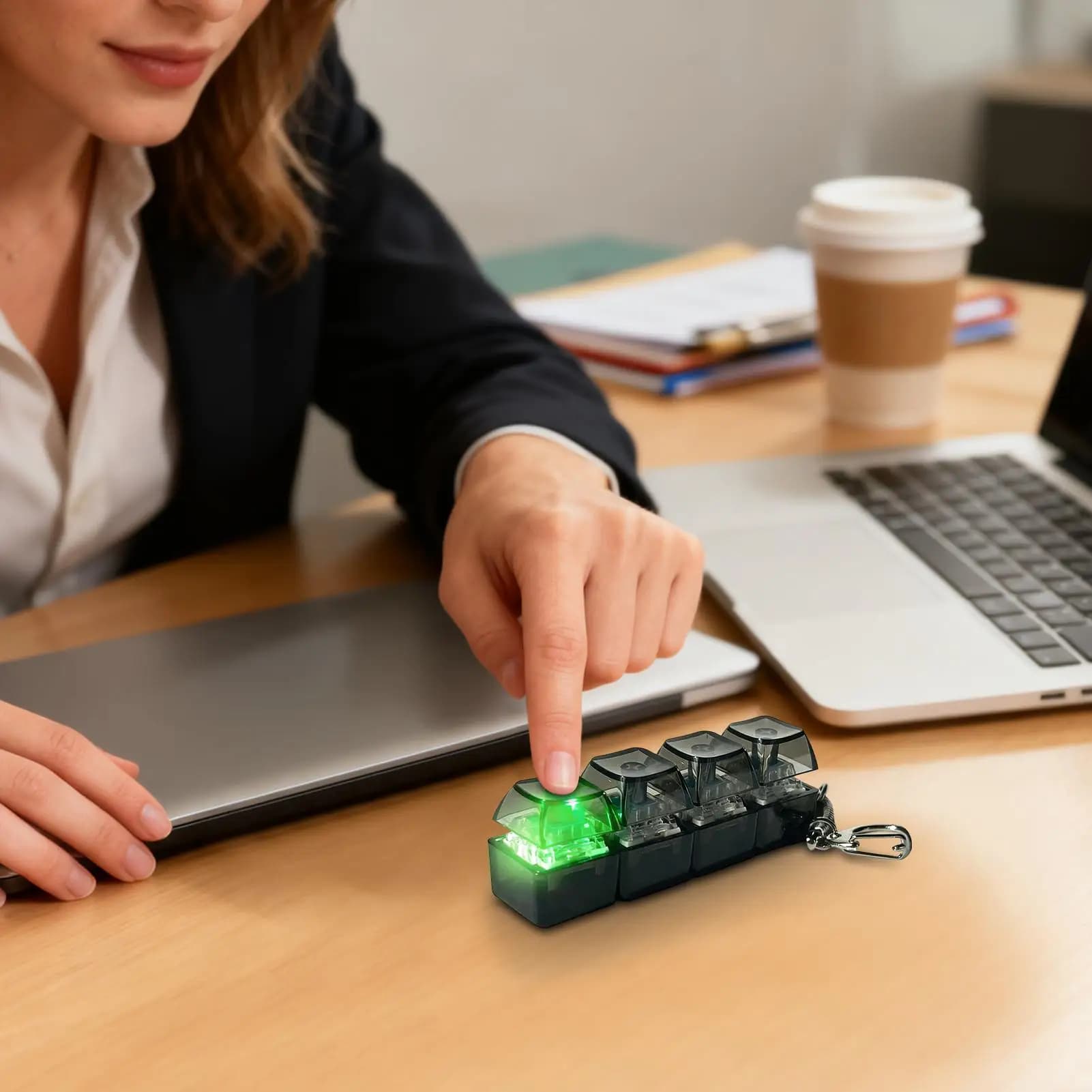 Clavier à 4 touches relaxant, jouet anti-stress, gadget de décompression, bouton de clavier, porte-clés fidget pour adultes