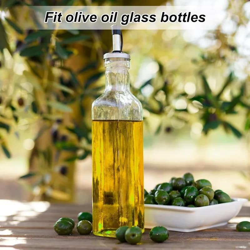 Verseurs de bouteilles en acier inoxydable 90 mm/3,54 po avec bec verseur pour huile d'olive et bouchons anti-poussière en caoutchouc, verseurs de vin et de spiritueux