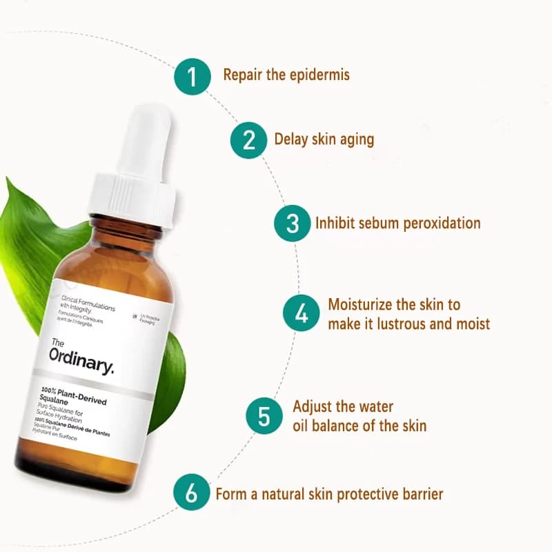 Squalane 100% dérivé aux plantes pour l'hydratation de la peau et des cheveux Sérum pour le visage 30 ml Peut empêcher la perte d'œuvre des facteurs d'hydratation + HA 100 ml