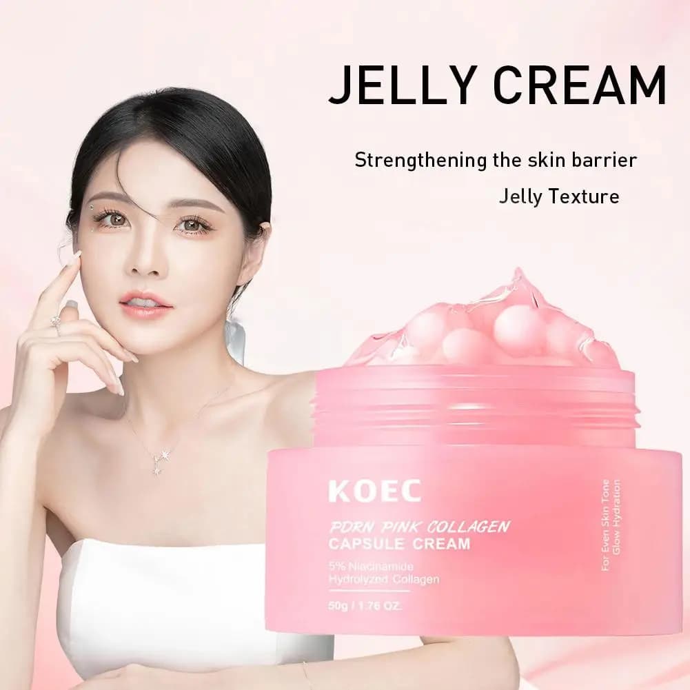 Crème de capsules de collagène rose 5% Niacinamide collagène hydrolysé crème de gelée hydratante en profondeur hydratant dodu, soin nourrissant pour la peau