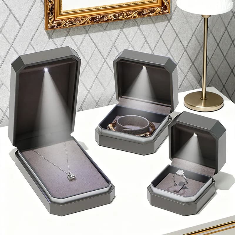 EBUTY Boîte à bijoux grise haut de gamme avec lumière LED