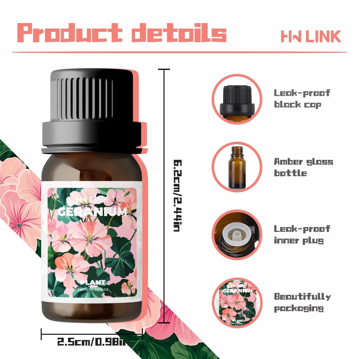 Huile essentielle de géranium 10ml 100% naturelle pure pour diffuseur et aromathérapie