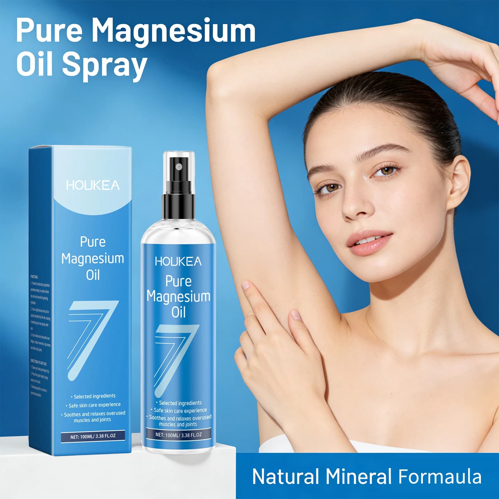 Huile de magnésium pure en spray, apaisante, relaxante, réparatrice des muscles et des articulations, renforce la barrière cutanée, soulage la fatigue, améliore la rugosité de la peau