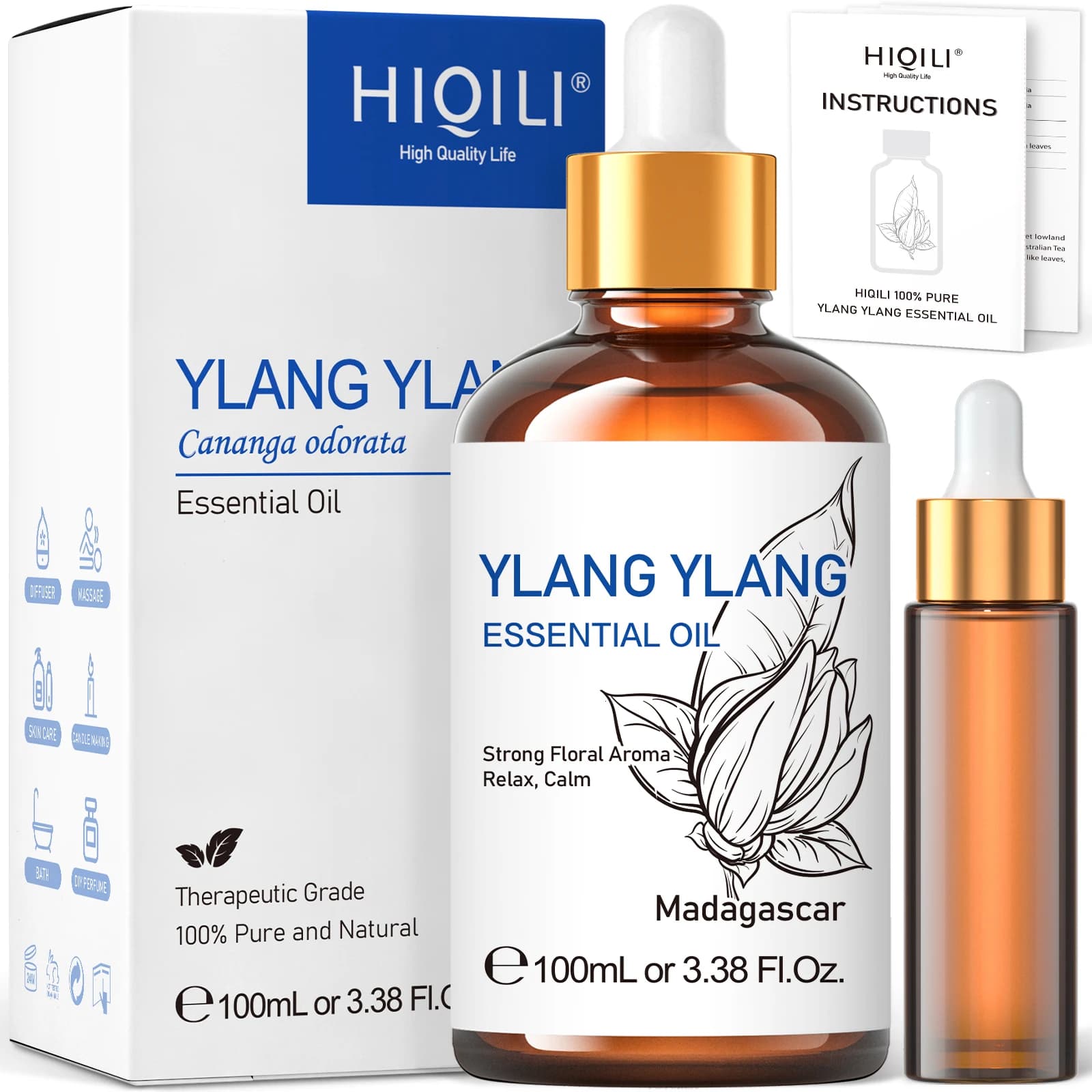 HIQILI 100ML Ylang Ylang huiles essentielles pour diffuseur/humidificateur/Massage/aromathérapie huile aromatique pour la fabrication de bougies/savon