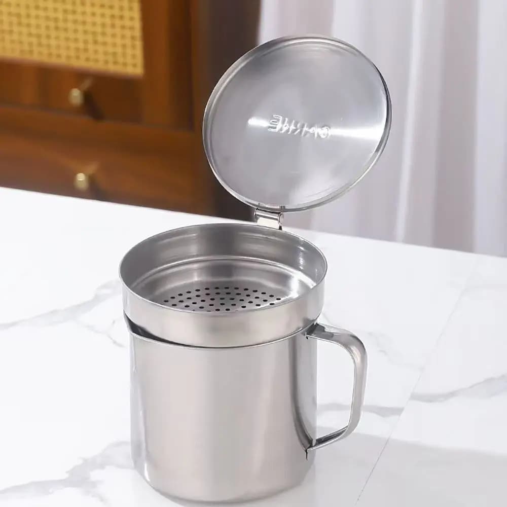 Bouteille d'huile en acier inoxydable, passoire de saindoux, conteneur de stockage, passoire d'huile de cuisson, filtre polyvalent Durable, réservoir de cuisine