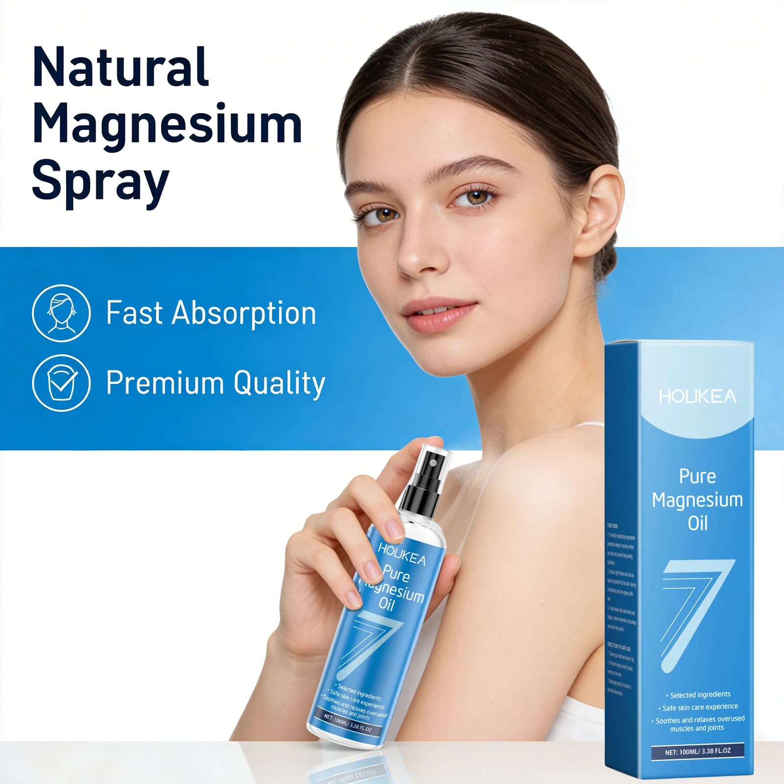 Huile de magnésium pure en spray, apaisante, relaxante, réparatrice des muscles et des articulations, renforce la barrière cutanée, soulage la fatigue, améliore la rugosité de la peau