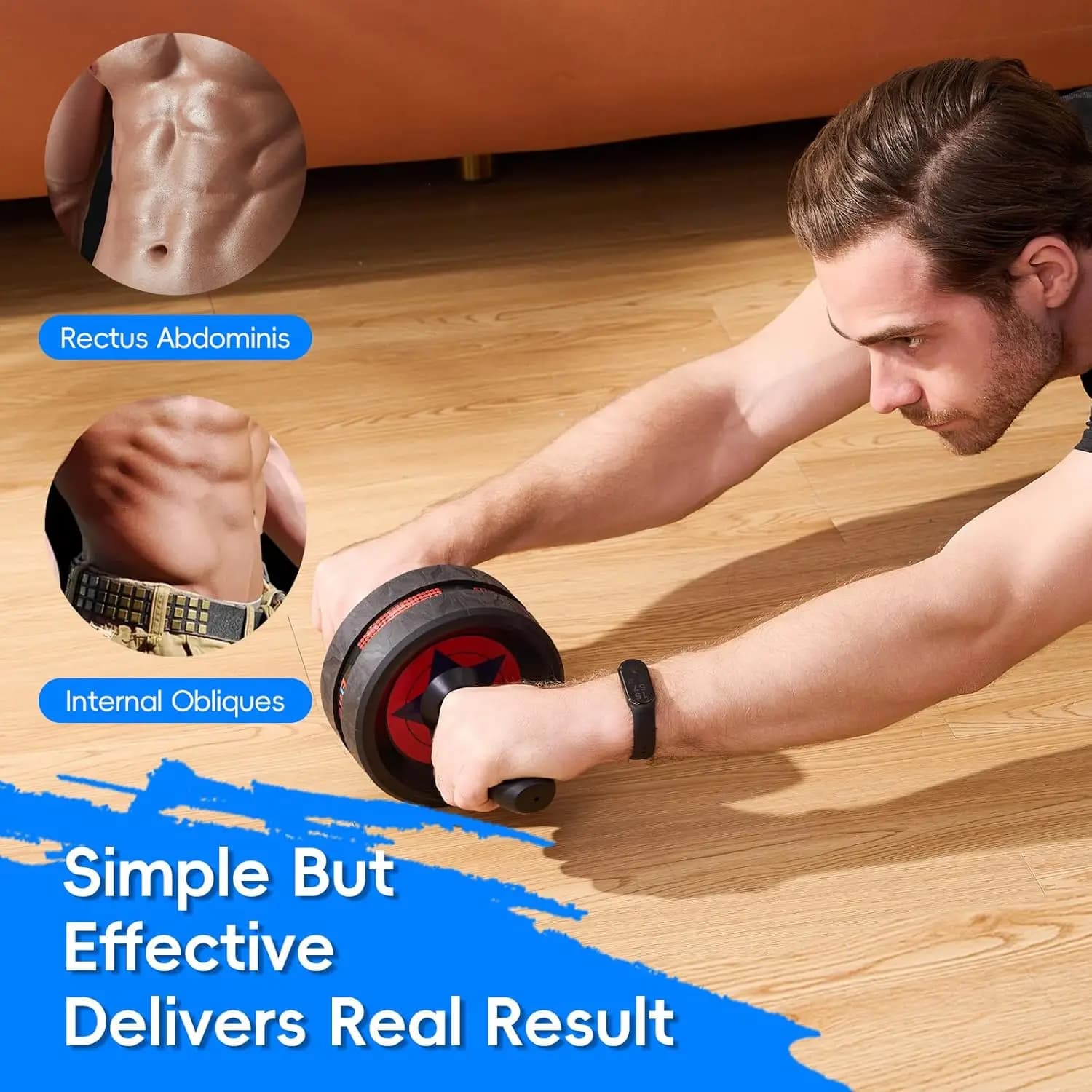 Roue à roulettes Ab pour l'entraînement des abdominaux – Équipement d'exercice abdominal avec 2 genouillères pour salle de sport à domicile, entraînement de force centrale, fitness Eq