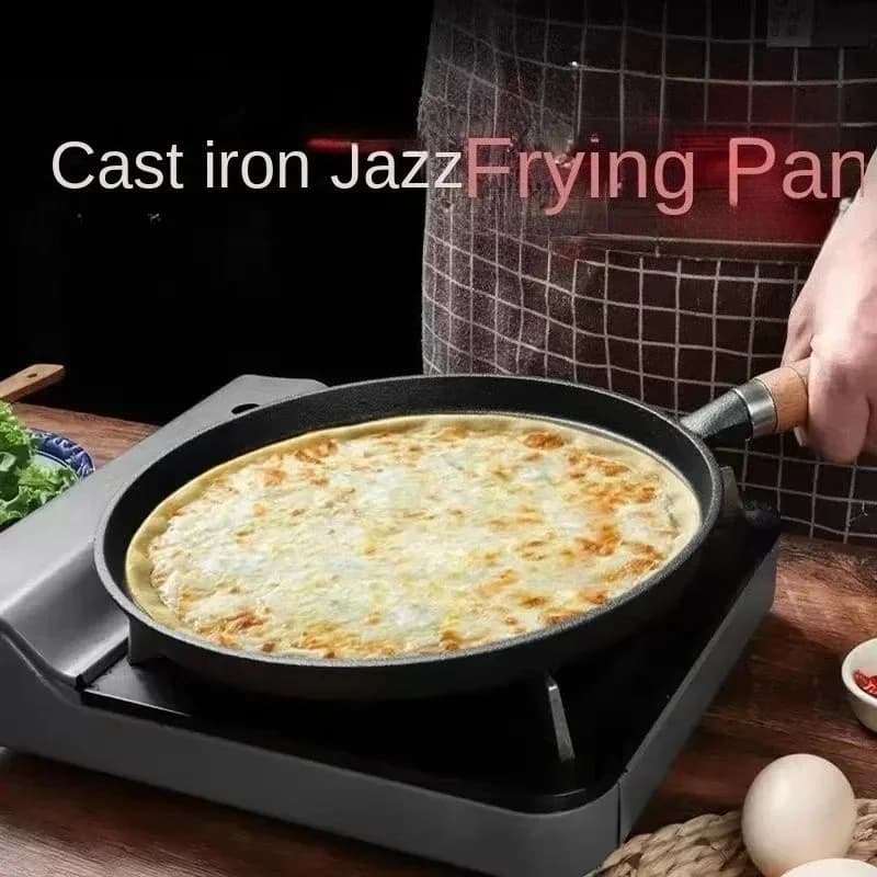 Poêle à frire en fonte non revêtue, plaque multi-usages antiadhésive pour crêpes, Pizza, poêle, outil de cuisson supérieur, Anti-déversement d'huile