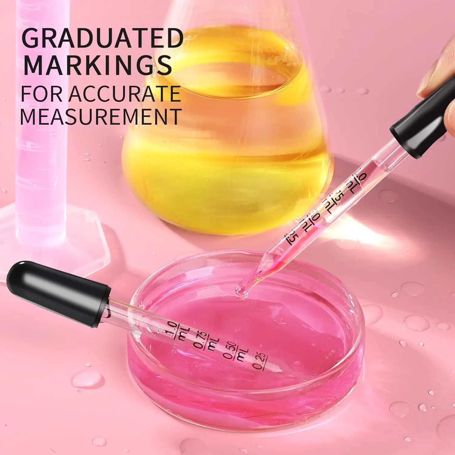 Pipette compte-gouttes en verre, compte-gouttes pour les oreilles et les yeux avec embouts courbés et droits, compte-gouttes de 1 ml pour les huiles essentielles, le laboratoire, l'artisanat, la mesur