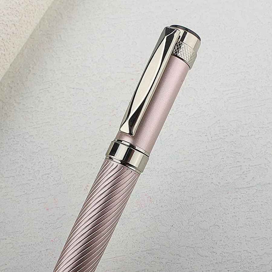 Stylos à bille roulante de luxe pour hommes et femmes, acier inoxydable rose, lignes incurvées, école, bureau, exécutif, entreprise