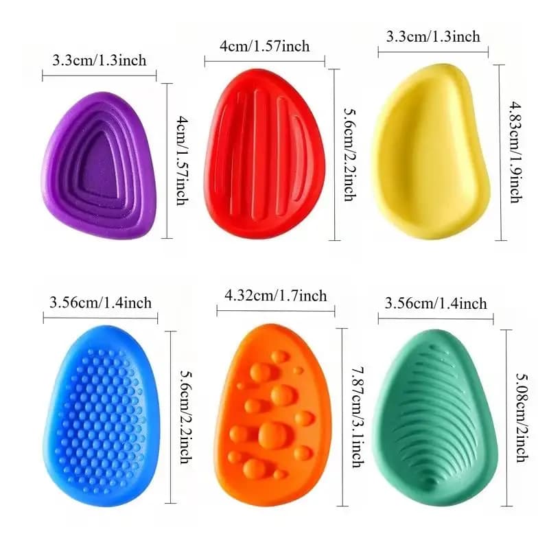 6 pierres sensorielles colorées – balles de massage texturées douces et extensibles