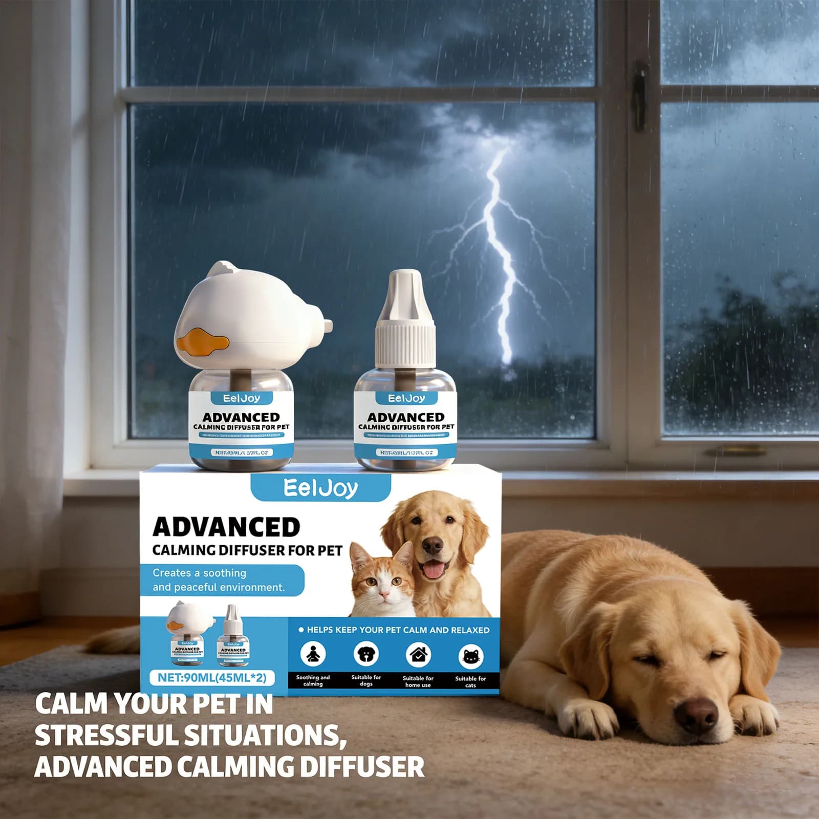Kit diffuseur apaisant pour chien, relaxation, anti-anxiété, prévention du stress environnemental, prévention de l'incontinence urinaire, liquide apaisant pour animaux de compagnie