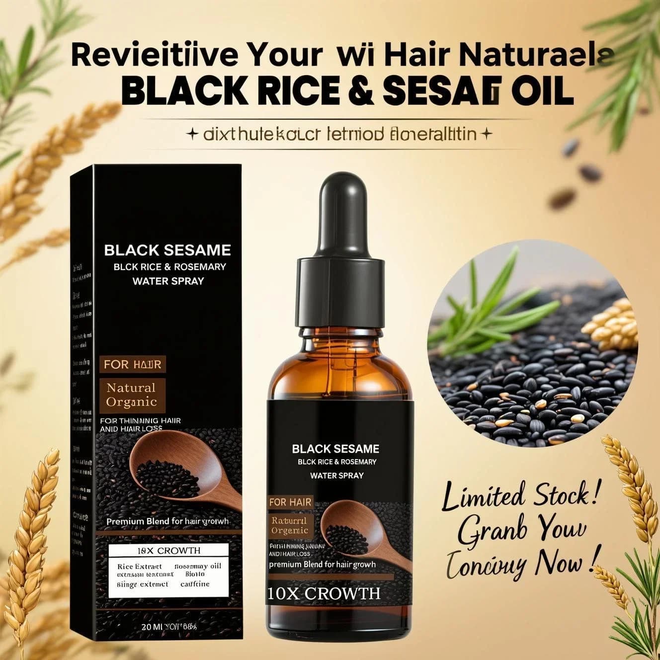 Sérum de croissance des cheveux au sésame noir avec extrait de gingembre et caféine 30ml Huile naturelle nourrissante