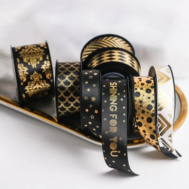 Rubans dorés pour nœud, emballage cadeau, mariage, Noël, fleur, chapeau, ornement de cheveux, artisanat de bricolage, noir, or, 22mm, rouleau de 10 mètres