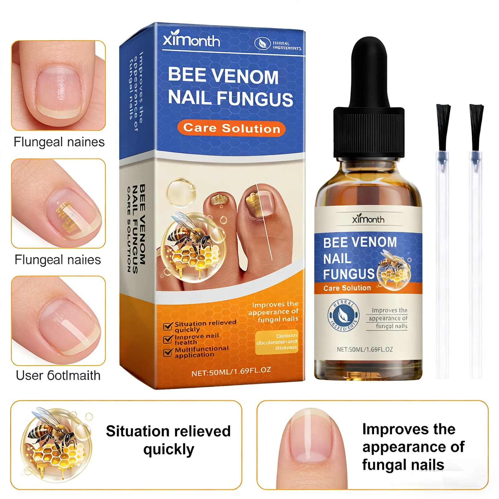 Solution de soin des ongles contre les mycoses, réparation de l'onychomycose, soin des ongles abîmés et fissurés des mains et des pieds, essence de soin des ongles 50ml