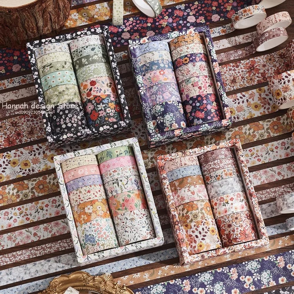 12 rouleaux de bandes Washi à fleurs, fournitures de Scrapbooking, bande Washi rétro, grille, décoration pour journal intime, Cinta Adhesiva Decorativa Washitape