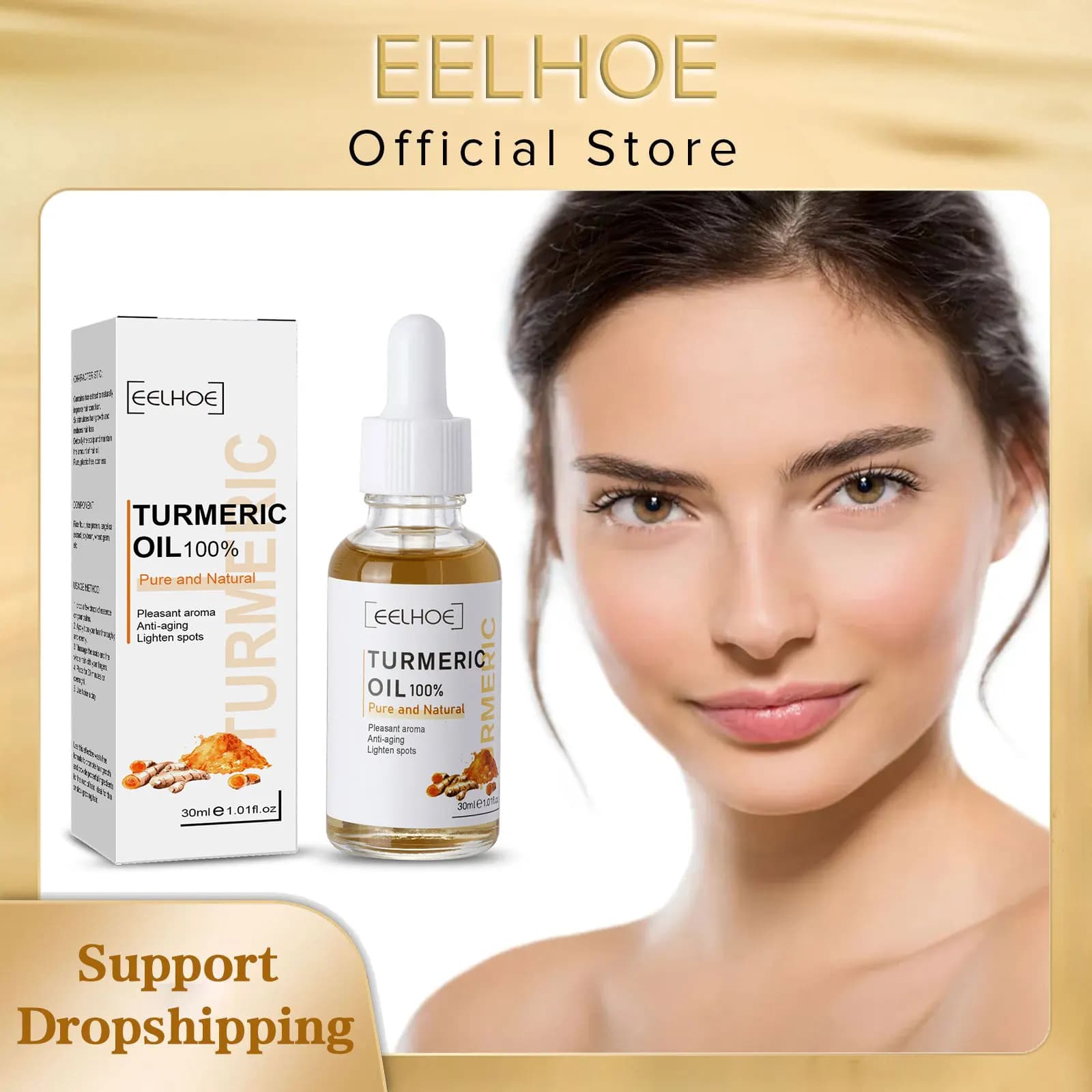 EELHOE huile de curcuma pour le visage brillant peau éclaircissante Anti oxydant supprimer les taches foncées hydratant