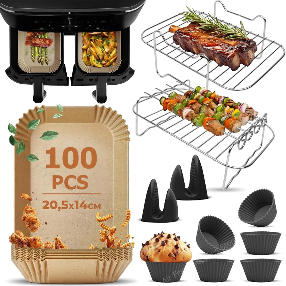 Accessoires de friteuse à Air pour Ninja AF400 AF300 DZ201, supports/papier/gants/tasse de muffins pour friteuse à air double Zone de 7,6 l à 9,5 l