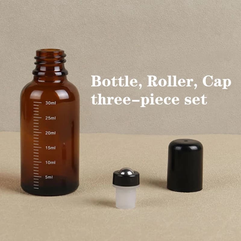 1 pièce – Flacons roll-on vides en verre brun de 5 ml, 10 ml, 15 ml, 20 ml, 30 ml, 50 ml avec bille roulante pour parfum, huiles essentielles et liquides
